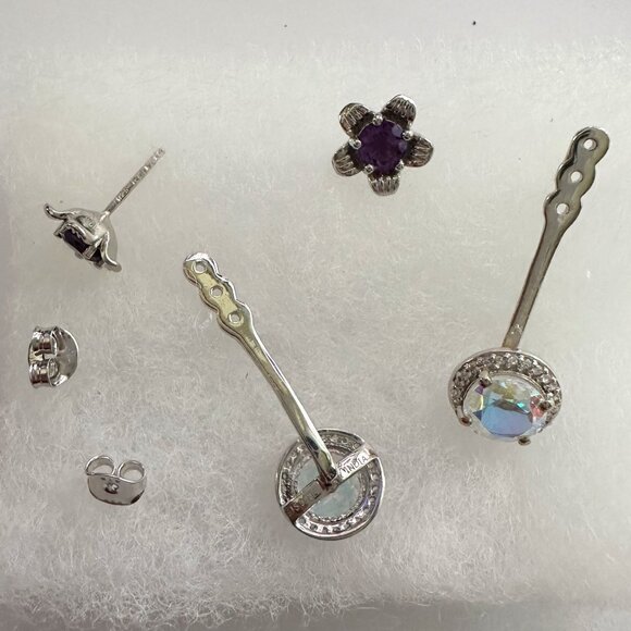 Amethyst Flower Stud Earrings with Beautiul (Removable) Rainbow Topaz Dangles - Picture 11 of 16